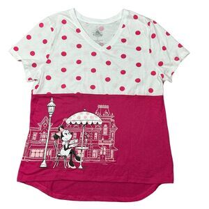 Disney Parks Minnie Mouse on Main Street Polka Dot Pink T-shirt Size L Womens
